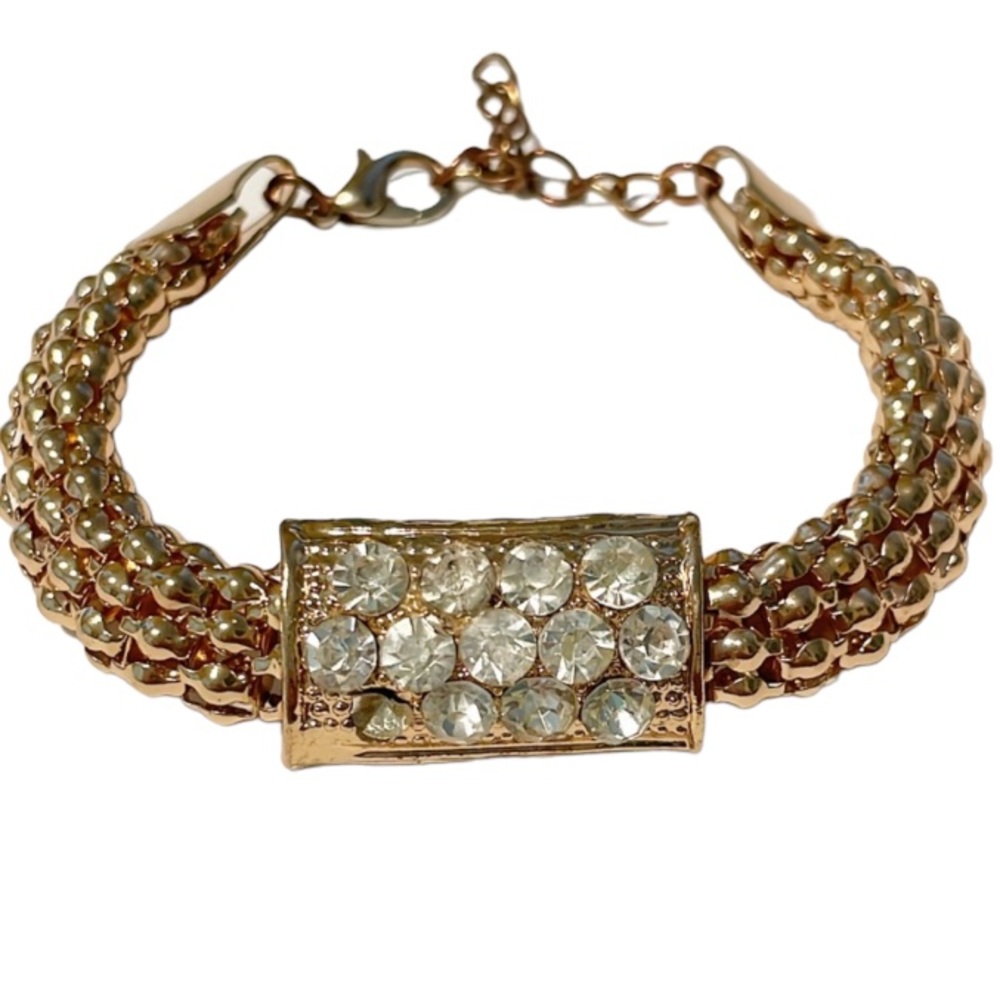 Vintage gold mesh rhinestone adjustable clasp bracelet